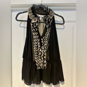 Robert Rodriguez Black and Cream Ruffled Blouse